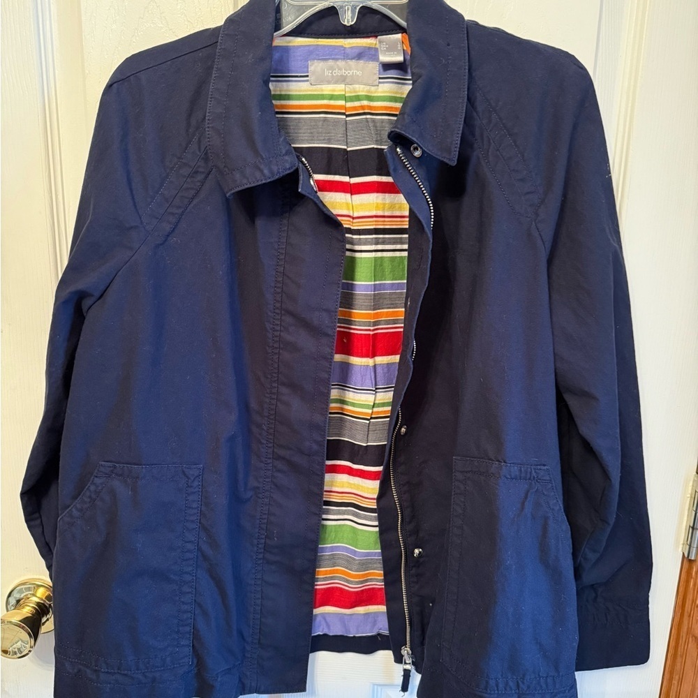 London Fog Large Navy Jacket with Striped Lining